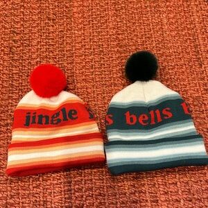 Festive Striped Beanies with Pom Poms